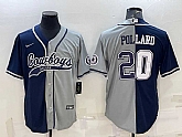 Men's Dallas Cowboys #20 Tony Pollard Navy Grey Split With Patch Cool Base Stitched Baseball Jersey,baseball caps,new era cap wholesale,wholesale hats